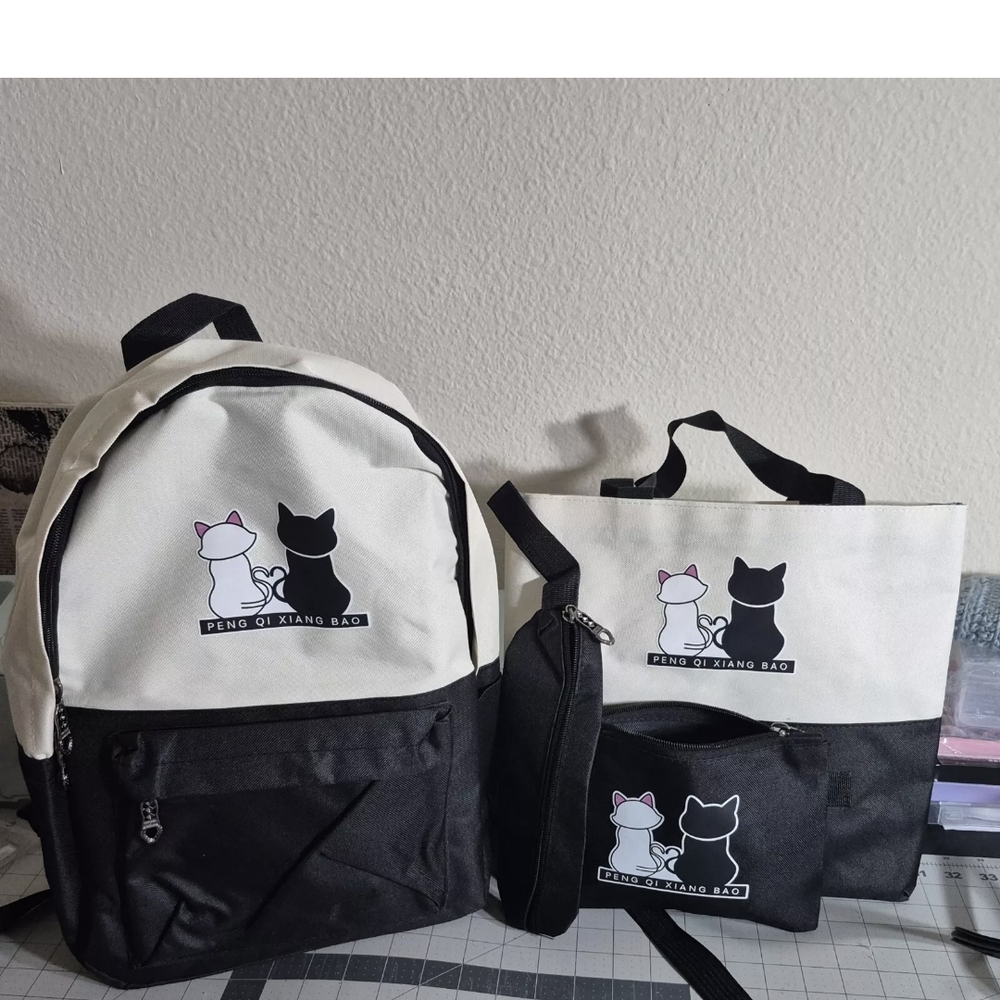 Black and White Cat Backpack and Tote Set